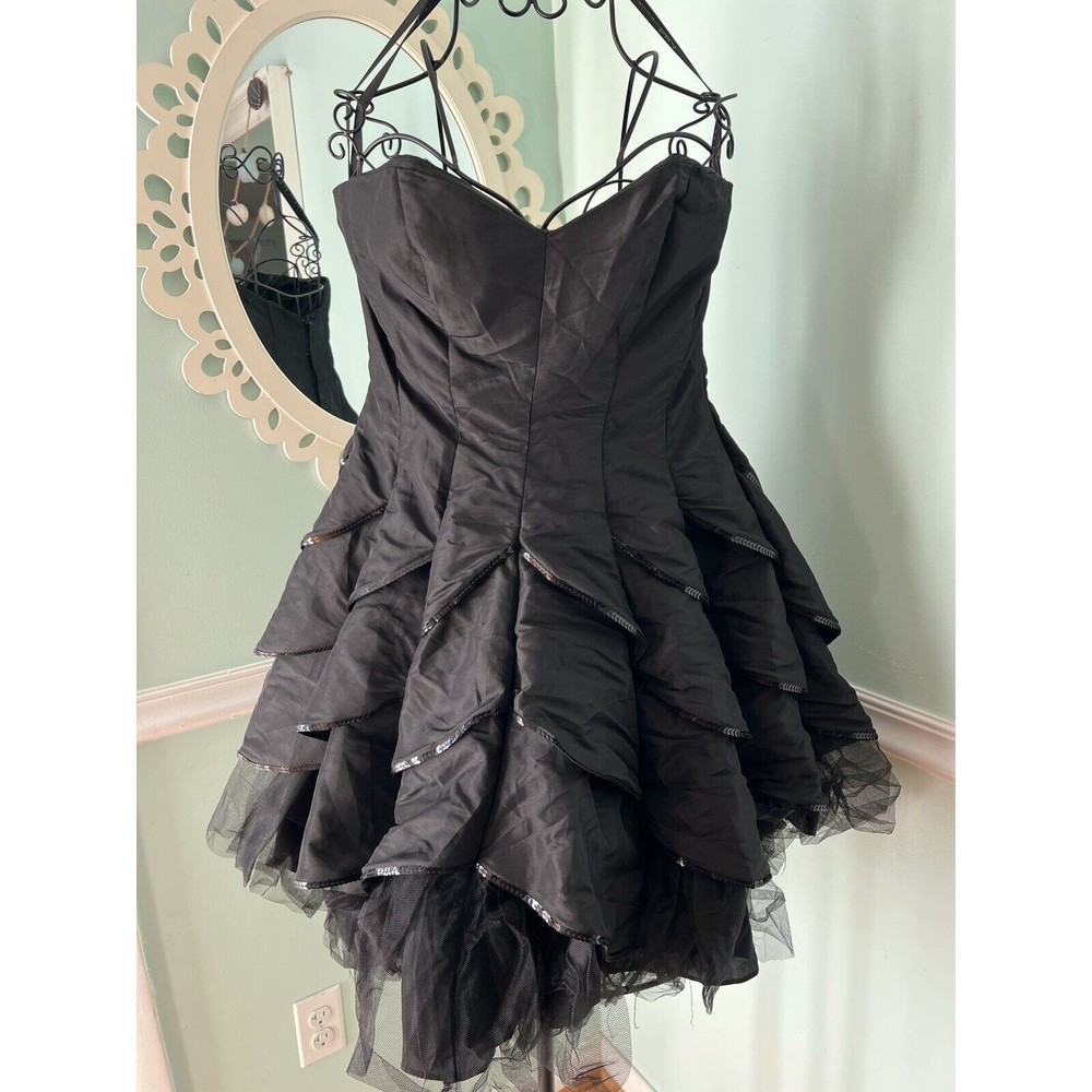 CAMILLE LA VIE Black short puff‎ y toille sequin prom dress formal 10